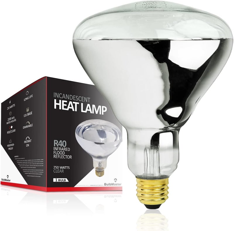 BULBMASTER 250 Watt Heat lamp Bulb for Bathroom R40 Incandescent Shower Heat Lamp Clear Infrared Bath Light 250R40 Chicken Light Bulb E26 Base 1 Pack - Image 1